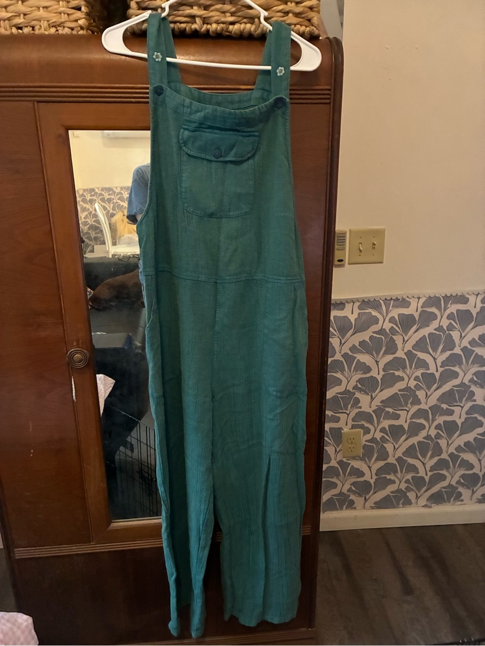 Women's Teal Cotton Overalls with Embroidered Bib